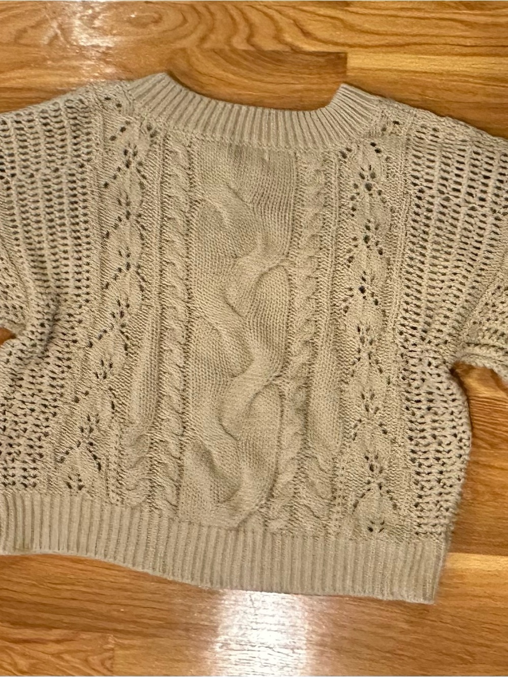 eva mendes for New York & Company Cable Knit Scoop Neck Sweater in Beige